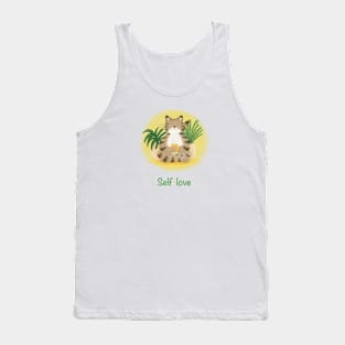 Cute yoga cat drinking tea Tank Top